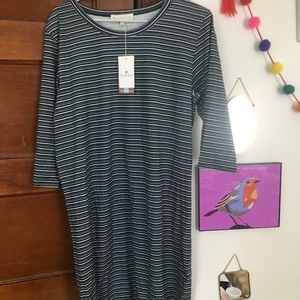 Organic cotton striped long sleeve midi dress